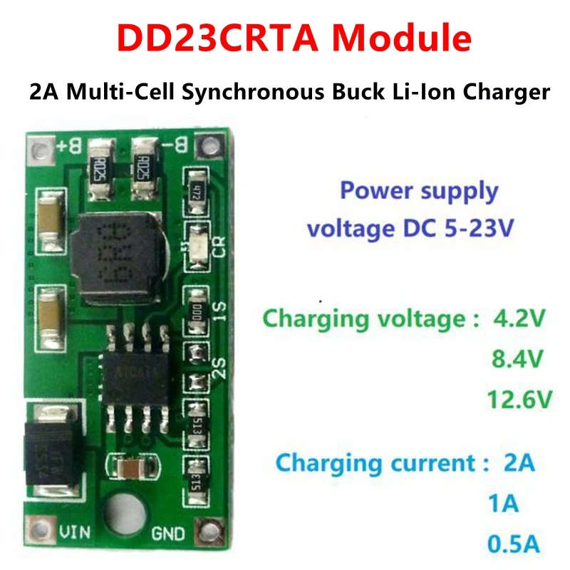 New DC 5-23V To 4.2V 8.4V 12.6V DD23CRTA Module 2A Multi-Cell Synchronous Buck Li-Ion Charger For Solar Charging Portable Device |