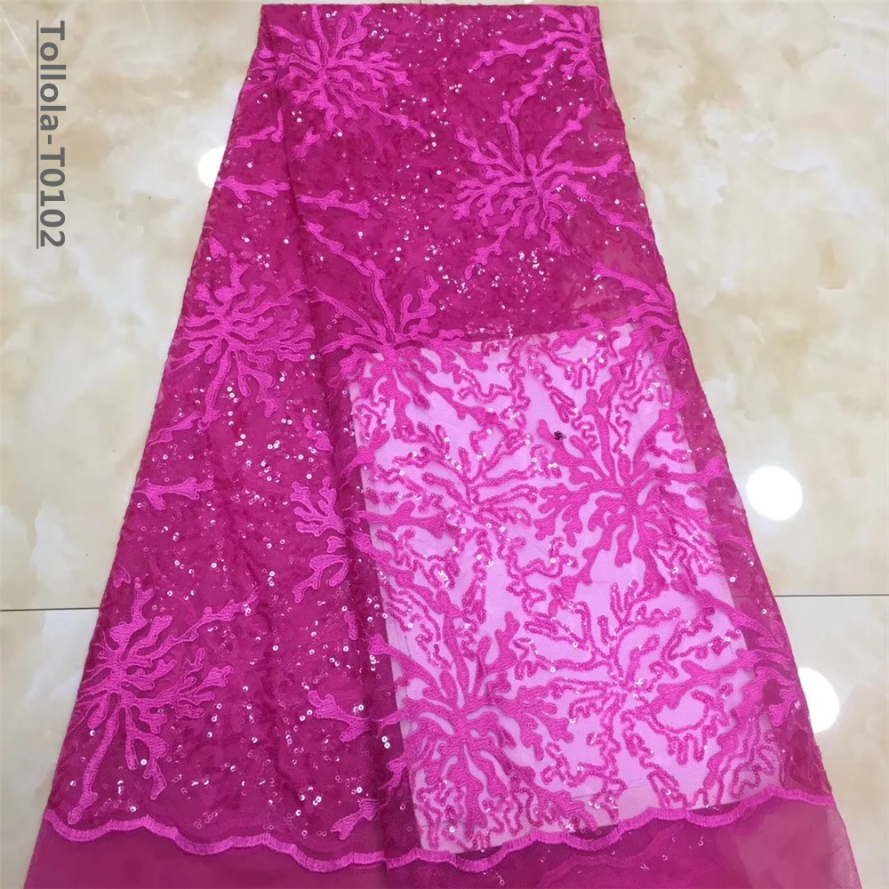 2019 high quality French Nigerian sequins net lace African tulle mesh sequence fabric for party dress 5yards/lot Royal Blue | Дом и сад