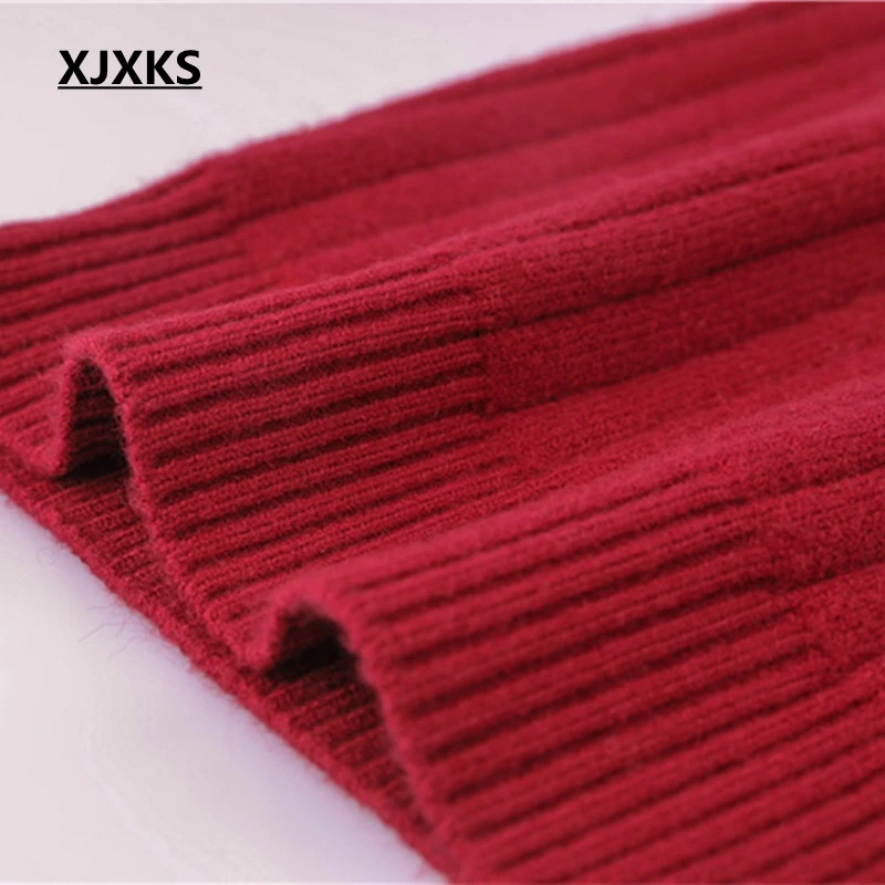 XJXKS Solid High Quality Women Pullover And Sweaters Turtleneck Long Sleeve Casual Tops Women's Pull Femme Sweater | Женская одежда