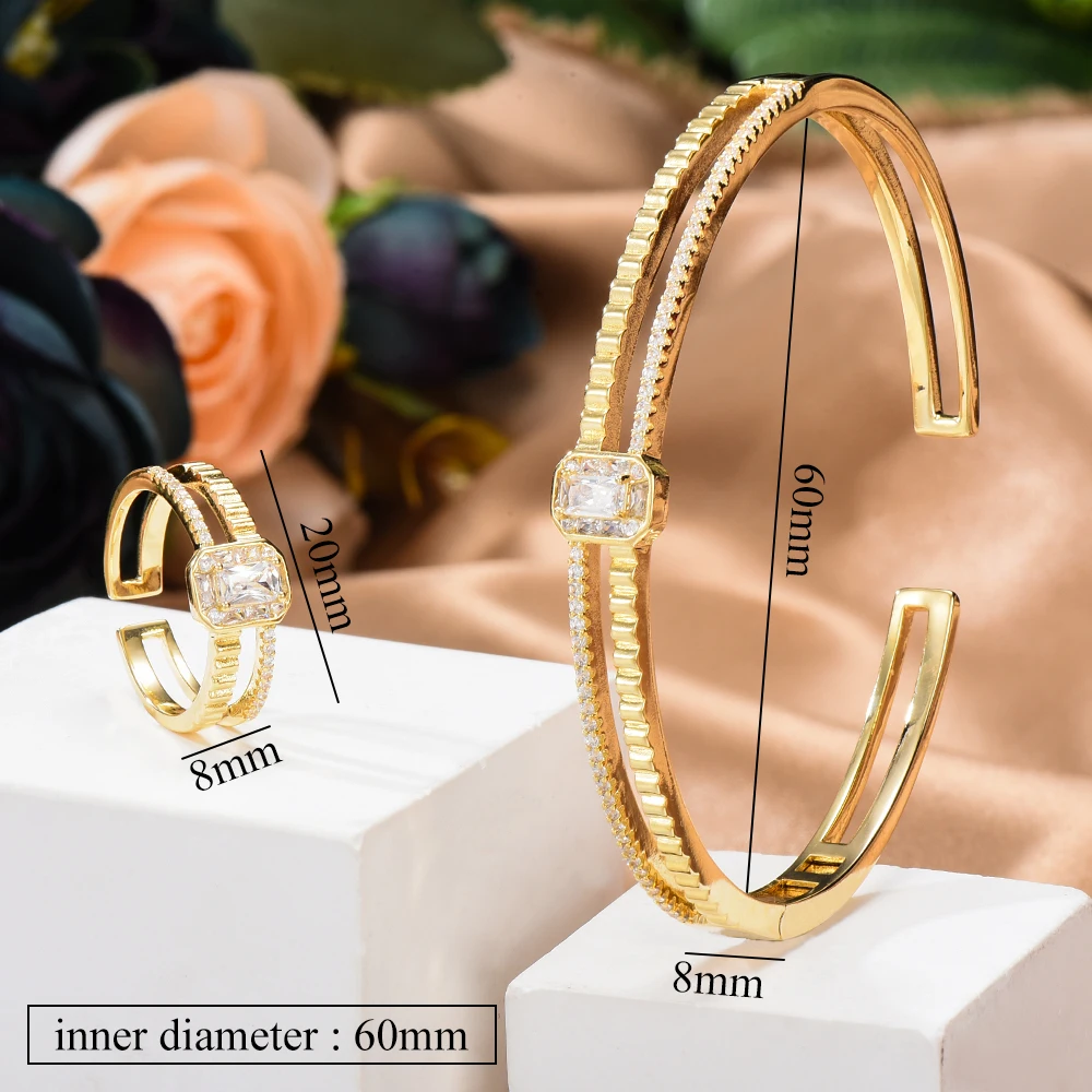 

Gorgeous Trendy Micro Pave Cubic Zirconia Stones Bangle Ring Jewelry Set For Girl Gift Bridal Wedding Accessories High Quality