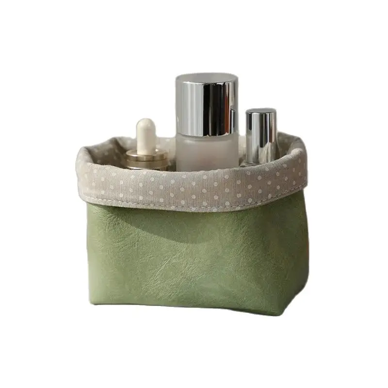 

Leather pen holder cosmetic brush storage basket creative desktop remote control key storage bag simple debris storage box