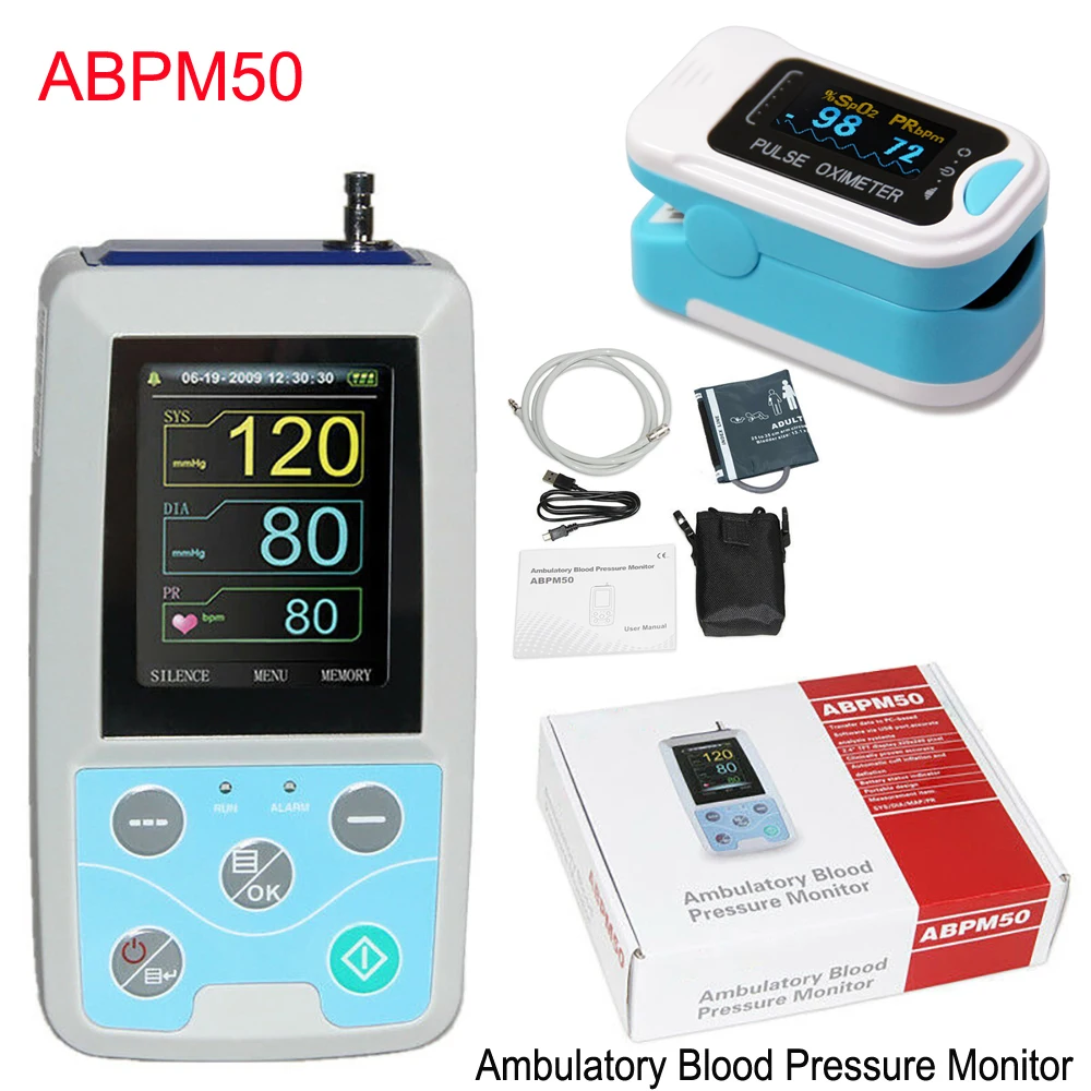 

ABPM50 NIBP Patient Monitor 24hour Ambulatory Blood Pressure Monitor NIBP Holter Adult Cuff Free Oximeter PC Software
