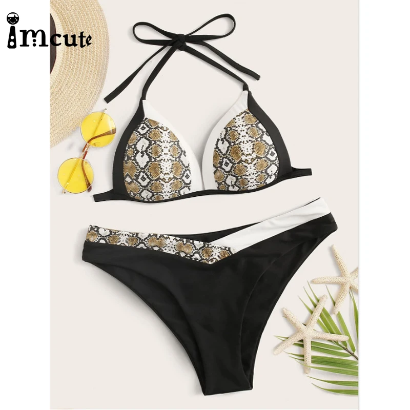ImCute 2020 сексуальный комплект бикини с лямкой на шее 2 шт. женский купальник