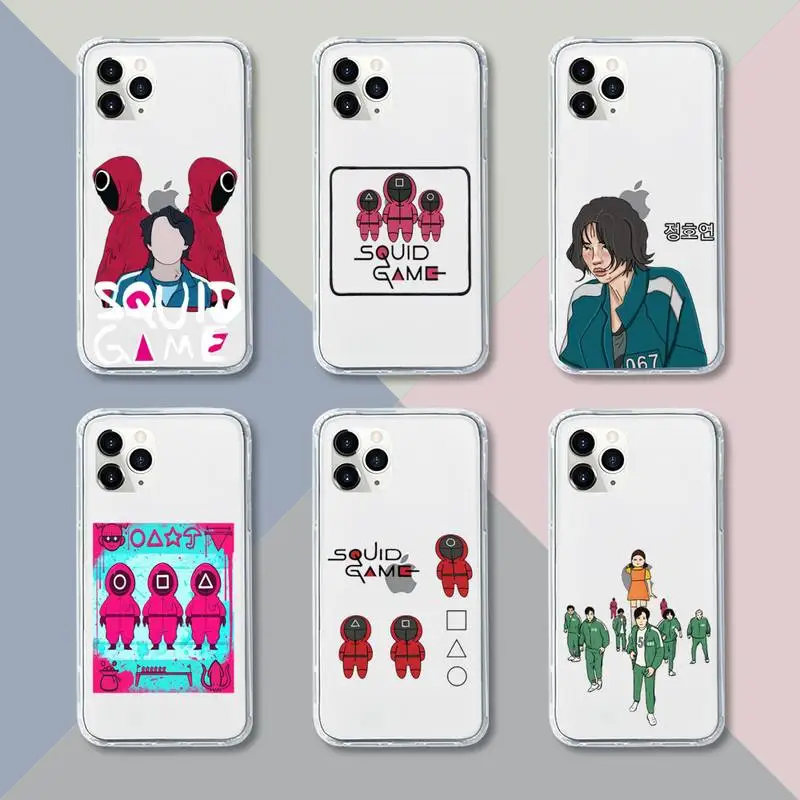 

Squid Game Phone Case Transparent For iPhone 13 12 11 pro mini XS XR X max 5 6 s 7 8 plus Soft Clear Mobile bags
