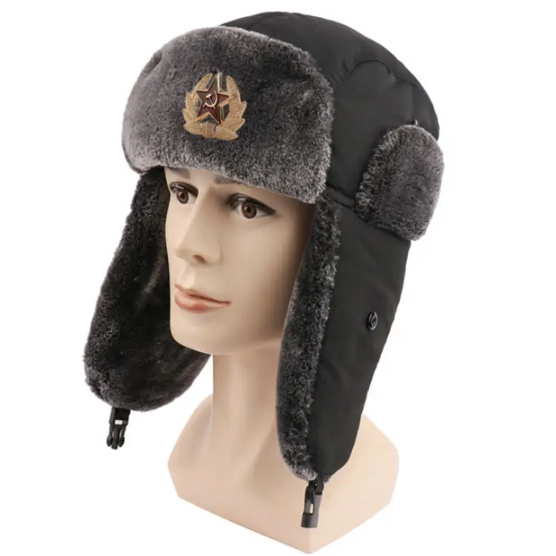SupSindy Soviet Badge Ushanka Men&ampWomen Bomber Hats CCCP Army Pilot Trapper Trooper Hat Winter Faux Rabbit Fur Earflap Snow Caps |