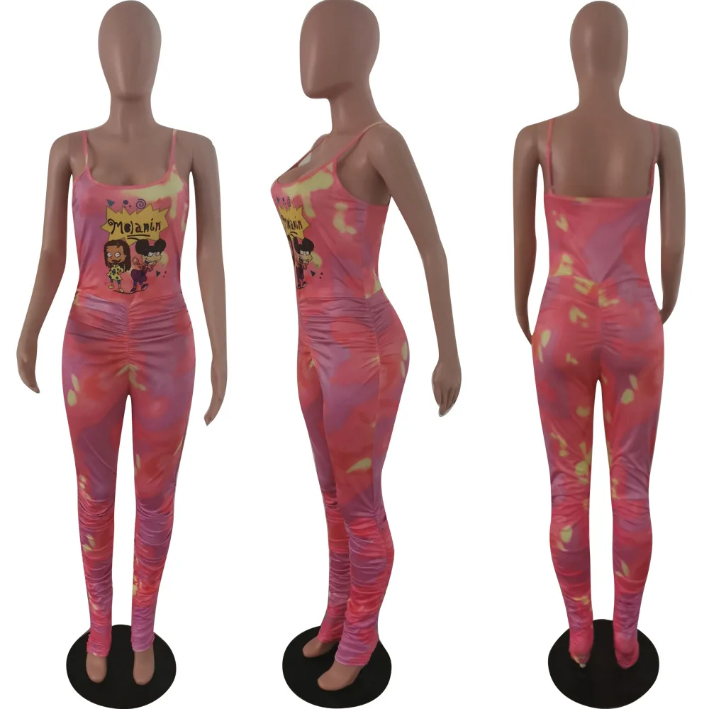 

2020 Summer Women Stacked Jumpsuits Strap Sleeveless Draped Street Rompers Sexy Night Club Party Elegant One Piece Outfits