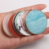 new natural stone pendant disc type pink aventurines faceted pendant necklace for diy jewelry best birthday gift size 50x55mm
