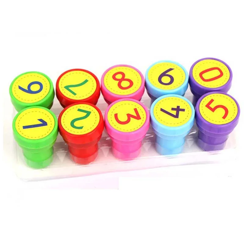10Pcs Numbers 6/10/12 шт Детские игрушки марки мультфильм Животные фруктов, овощей Детские уплотнение для Скрапбукинг штампа DIY живопись фотоальбом Декор - Цвет: 10Pcs Numbers