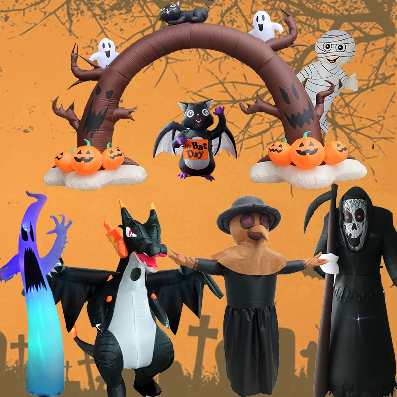 2021 New Halloween Blow Up Inflatables Inflatable Dead Tree Ghost Pumpkin Owl Grim Reaper for Halloween Yard Outdoor Decorations