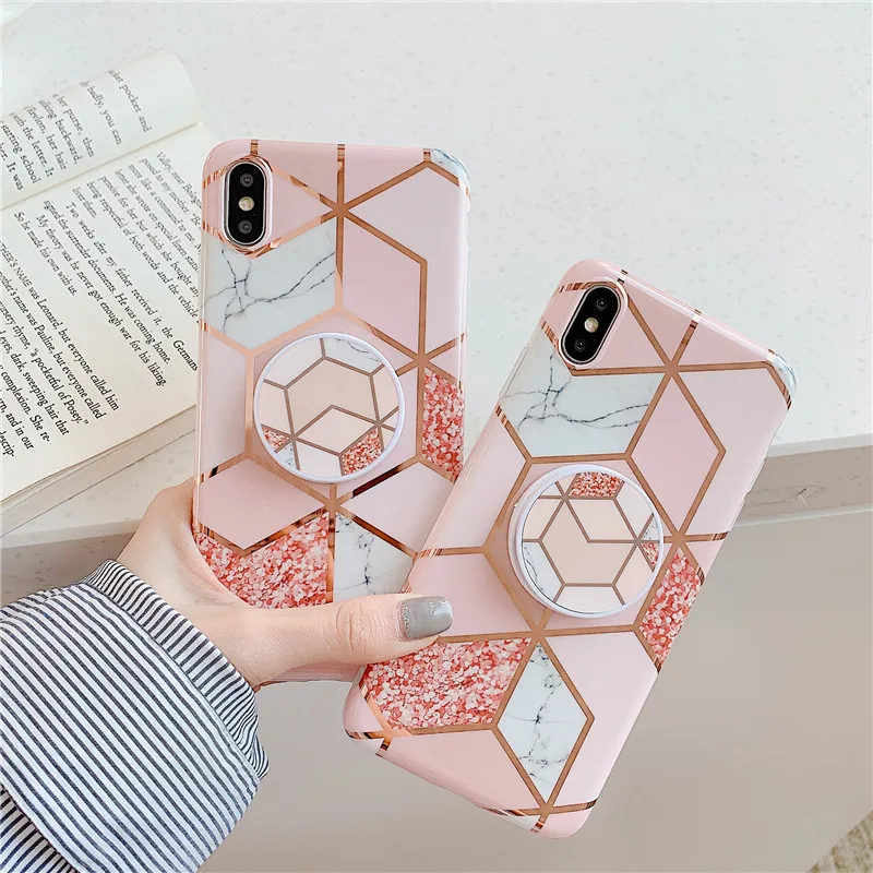 FLYKYLIN Plating Marble Case For Samsung Galaxy S20 Ultra S21 Plus Note 20 Cover Holder Stand Soft Silicone Phone Coque | Мобильные