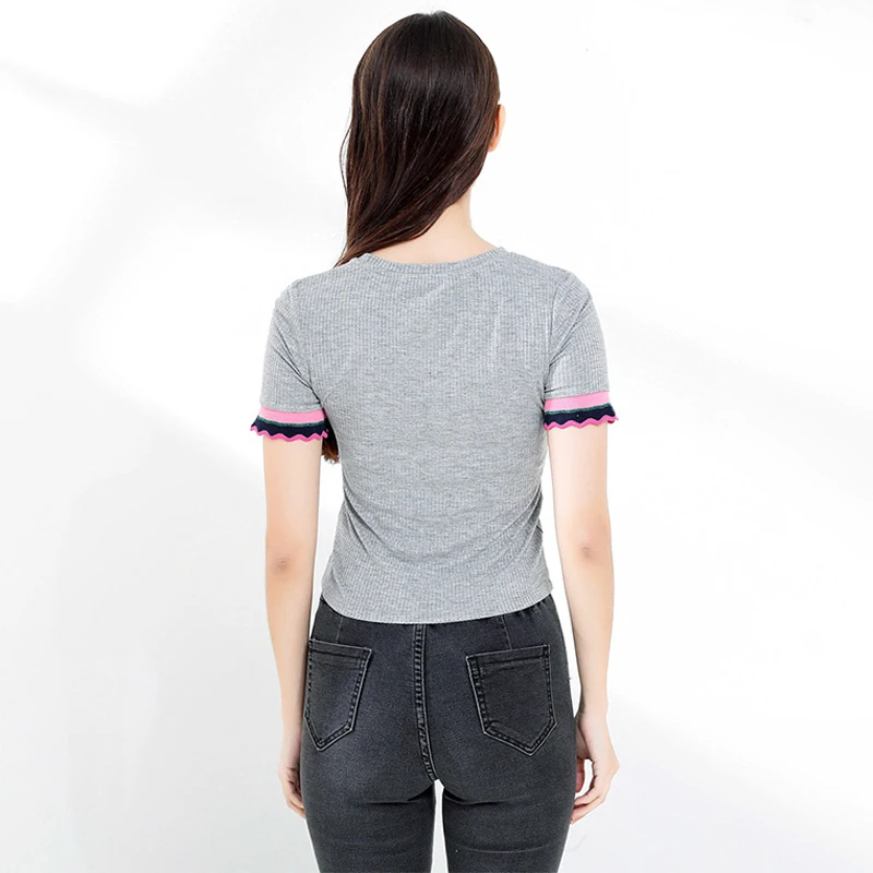

Wasteheart Summer New Pink Gray Pink Women Tops Tees Short Sleeves O Neck Cotton T-Shirts Ins Fashion Sexy Casual Butterfly