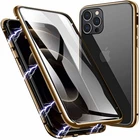 Золотистый магнитный металлический чехол для iPhone 12 11 Pro Max, двусторонний стеклянный Магнитный чехол apple