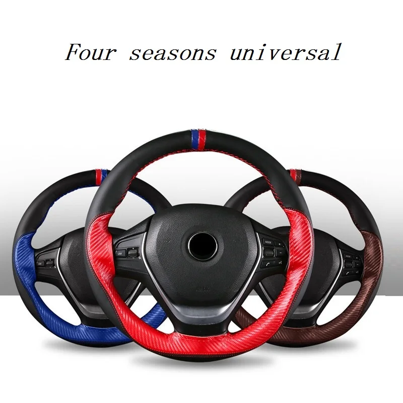 

Carbon Fiber Leather Anti-Slip Sports Style Car Steering Wheel Cover 38cm Leather Braid Steering Wheel Cover Car Accessories