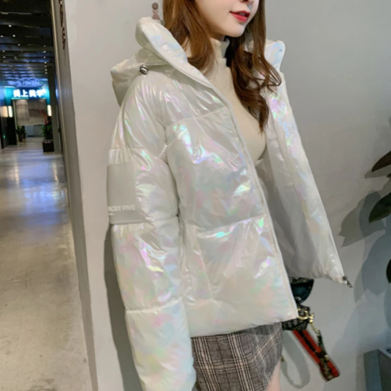 Зимняя Куртка Harajuku WomenDazzle Женская пуховая куртка Свободная негабаритная женская короткая парка корейский стиль зимняя одежда теплое пальто - Цвет: white