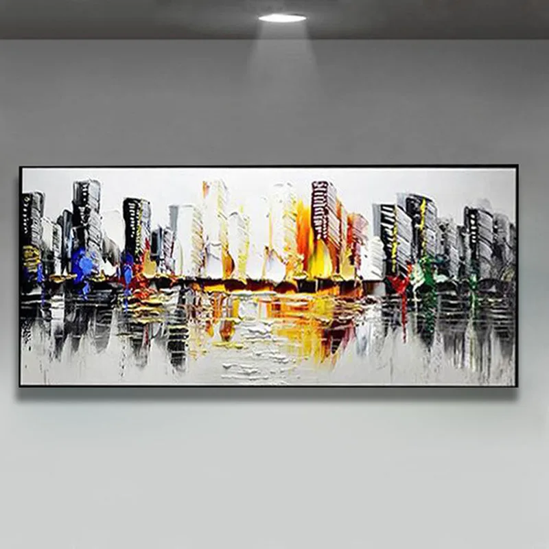 

Wall Art Abstract Painting Modern Canvas Pictures City Build Large Wall Paintings Handmade Oil Painting For Living Room Wall