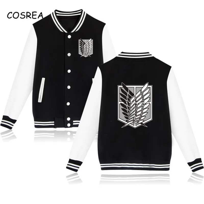 Cosrea Anime Cosplay Costume Attack on Titan Hoodies Sweatshirts Jacket Top Coat Hooded Hoody Baseball Uniform School Boys Girls |