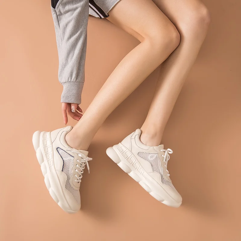 Женские кроссовки BeauToday весенние из натуральной коровьей кожи с перекрестной