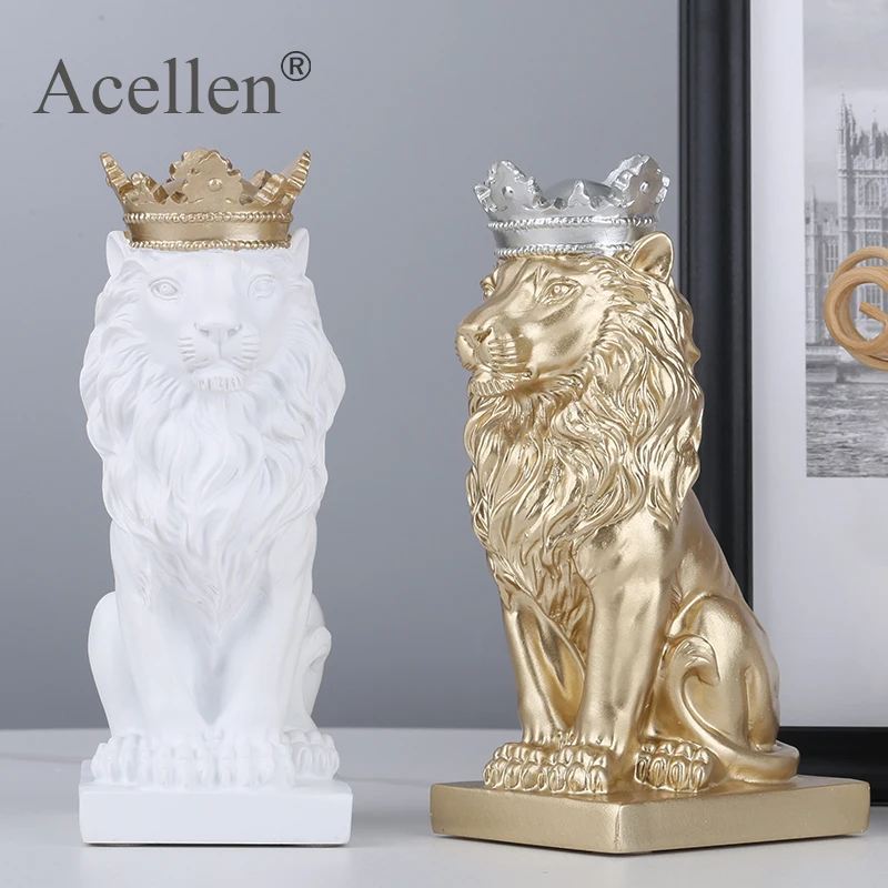 Lion Statue Resin Crown Sculpture Nordic Home Office Bar Decor Decoration Accessories Crafts Ornaments Animal Art Gift | Дом и сад