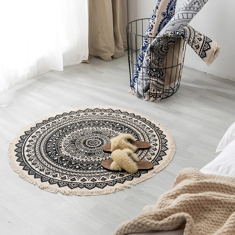 Хлопок и лен современный минималистичный Ретро прикроватный ковер для гостиной