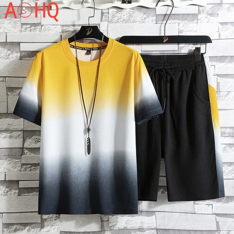 

Костюм спортивный мужской из 2 предметов, повседневная верхняя одежда, шорты с градиентом, модная одежда, лето