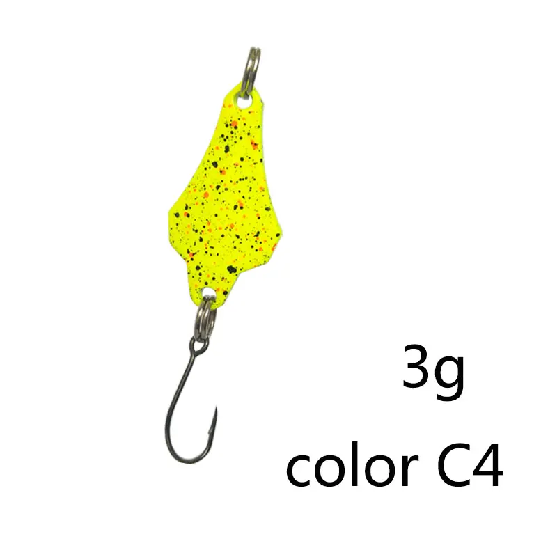 Hexakill 1 шт. 1,4g/1,8g/2,2g/2,8g/3g/3,3 гр катушка для ловли металл красочные блесны металлическая блесна приманка мини-приманка для ловли форели одинарный крючок - Цвет: C4