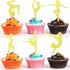 24 шт.компл. блестящие золотые гимнастические топперы для кексов, гимнастические топперы для торта для девочек, декор тортов для детского праздника, дня рождения
