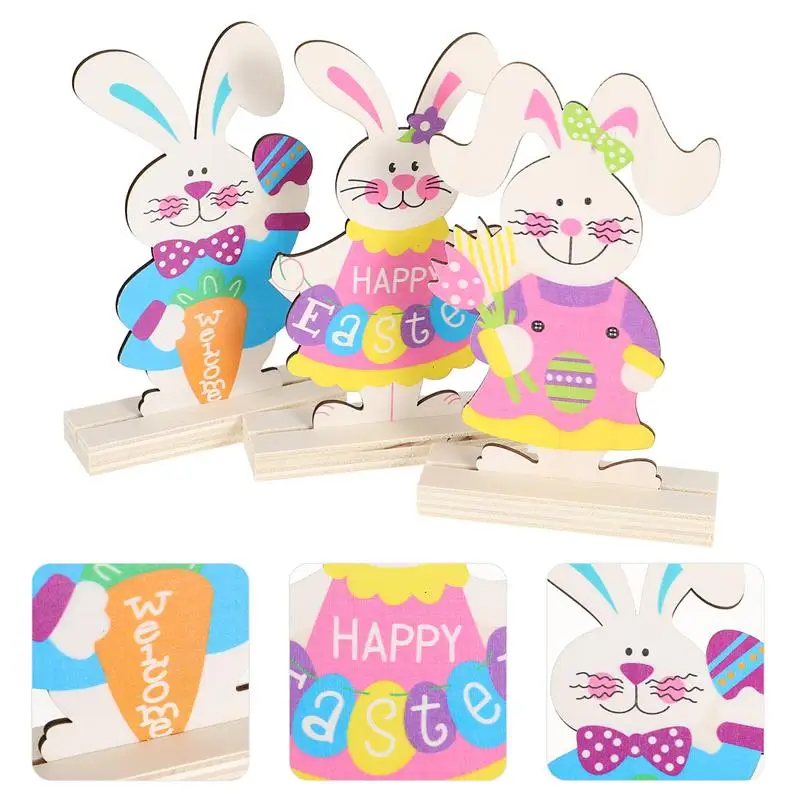 

3Pcs Festive Wooden Ornaments Lovely Practical Wooden Crafts Easter Photo Props