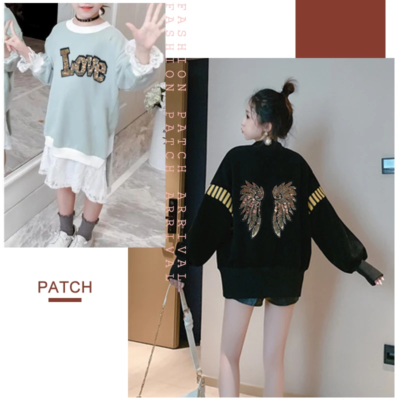 Любовь да Крылья Ангела блесток патчи для одежды золотая вышивка аппликация