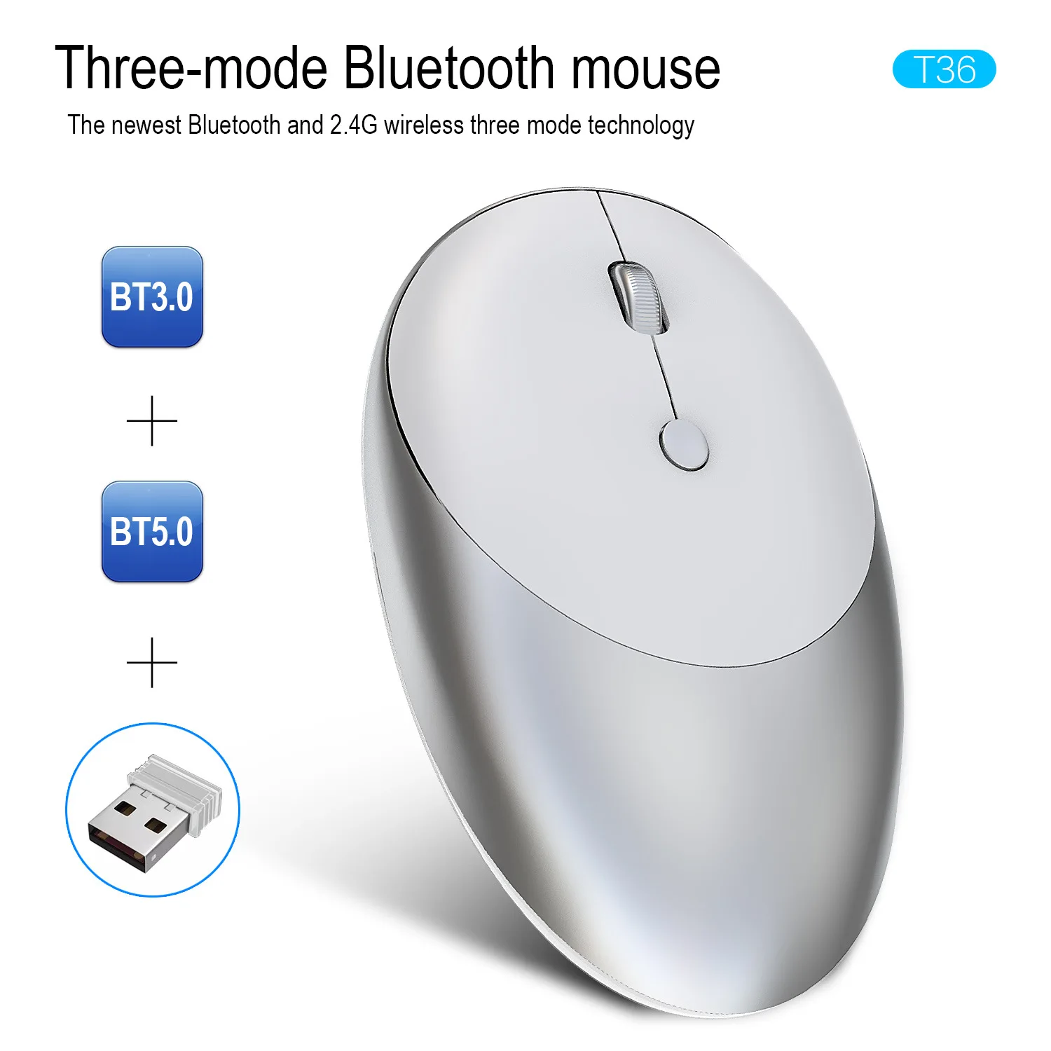 

Беспроводная трехрежимная Bluetooth 5,0/3,0 мышь 2,4G беспроводная мышь бесшумный дизайн подходит для офиса