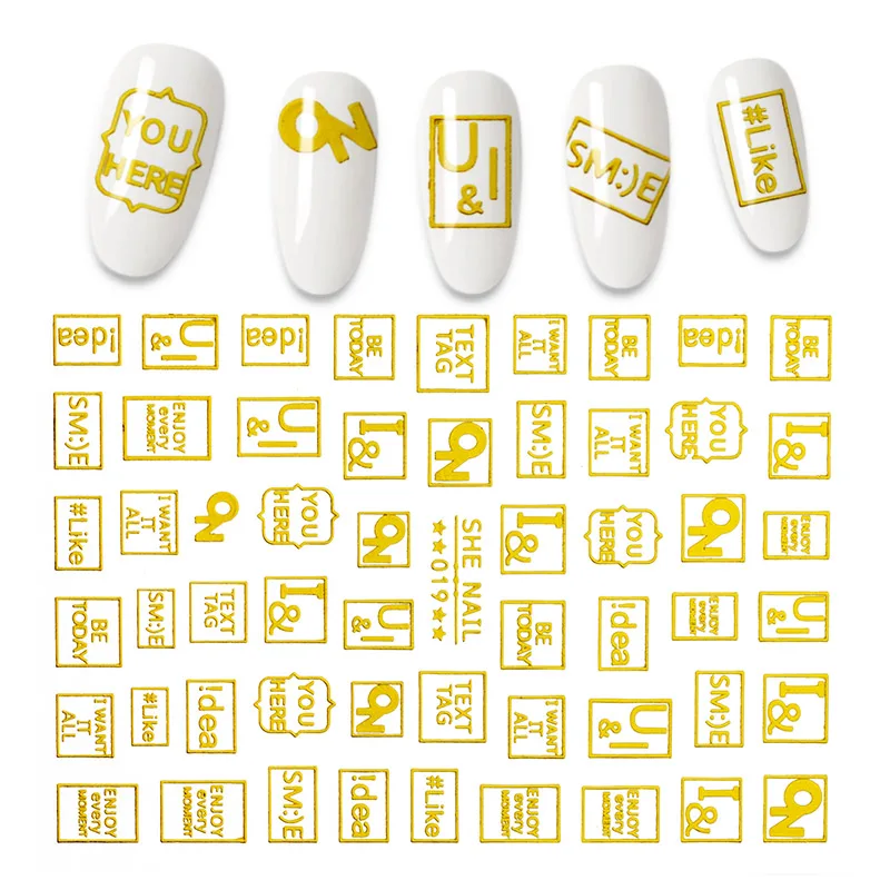 

1Sheet English Characters Geometry Love 3D Nails Art Sticker Self-Adhesive Manicure Decal