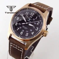 tandorio cusn8 solid bronze 20atm nh35a automatic diving mens watch sapphire glass lume black dial arabic indices leather strap