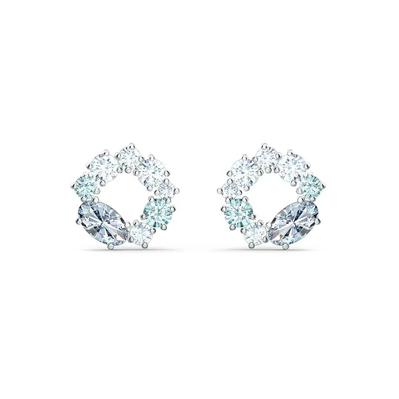 

Brand 1:1 Classic Hollow Ring Blues Diamond Multi-Shaped Crystal Stud Earrings Elegant Luxury Ladies Silver Jewelry