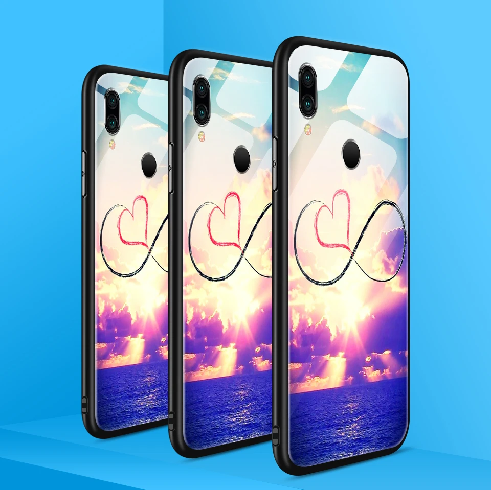 Для Xiaomi Redmi Note 6 звездный узор закаленное стекло чехол для телефона Redmi Note 7 мягкий силиконовый край полная защита жесткий чехол