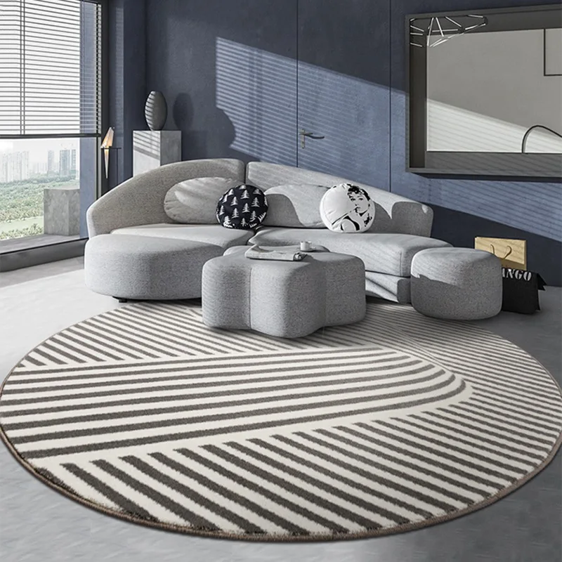 

Nordic Simple Plush Carpet Black White Strip Bedroom Carpet Round Geometric Area Rug Chair Mat Anti-skid Parlor Mat Washable