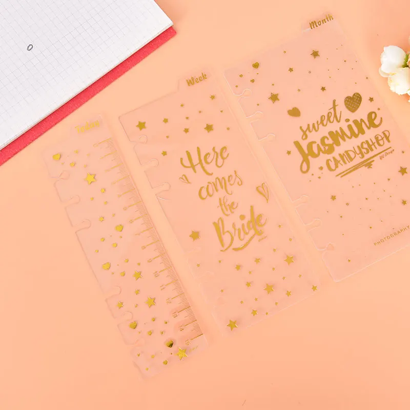 

3Pcs /Set Index Page Today Ruler Separate 3pcs/set Golden divider A6/5 Loose Leaf Notebook