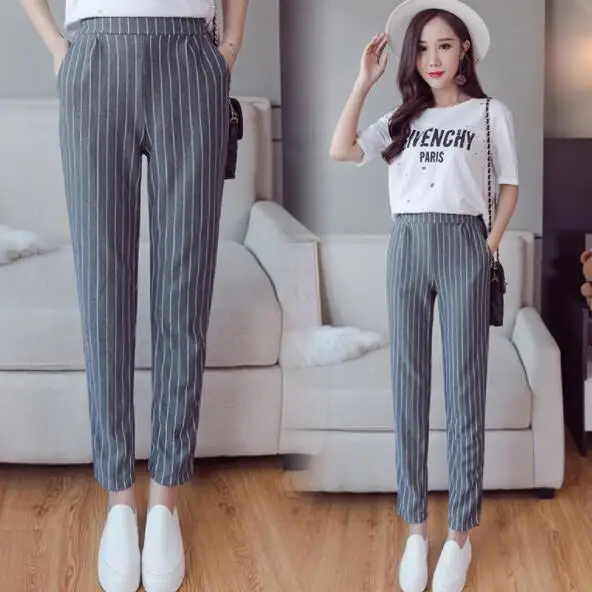 2020 женские полосатые шаровары летние свободные брюки с эластичной талией узкие