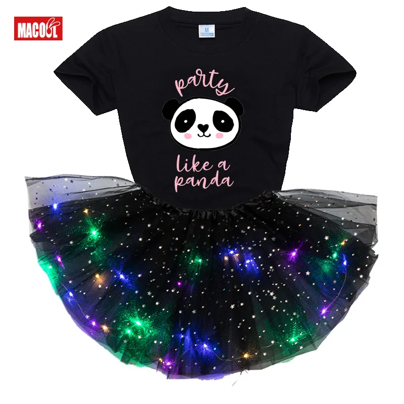 Rainbow Tutu Set Girls Outfits Skirt Tutu Dress Set Party Kids 2021 Summer Clothing Children Clothes Suit Kids Toddler Led Light