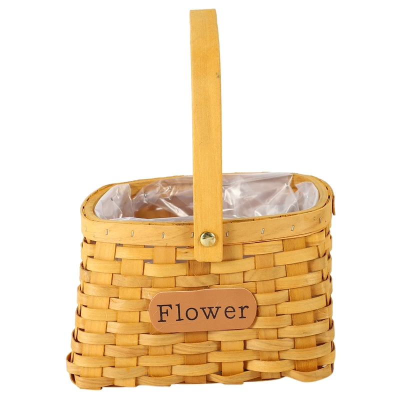 

Flower Basket Hand-Woven Basket Wooden Picnic Storage Basket Household Sundries Food Organizer Home Decor