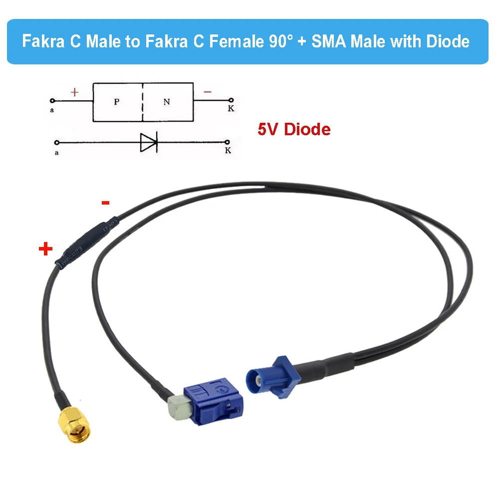 

BEVOTOP Fakra C to SMA Male Splitter Y Type Cable With Diode RG174 Pigtail Car GPS Antenna Extension Cable for Android Device