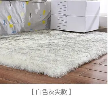 Artificial Wool Carpet Rectangle/Square garnish Faux Mat Seat Pad Plain Skin Fur Plain Fluffy Area Rugs Washable Home Textile - Цвет: White gray Hairy
