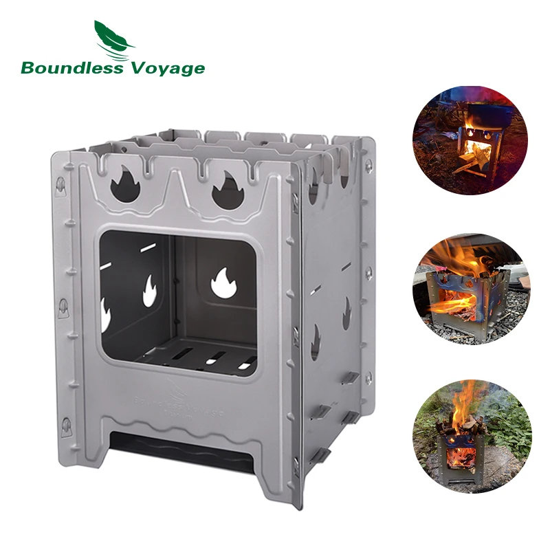 

Boundless Voyage Camping Wood Stove Titanium Removable Burner Portable Outdoor Furnace with Holder Ultralight BBQ Oven Cookware