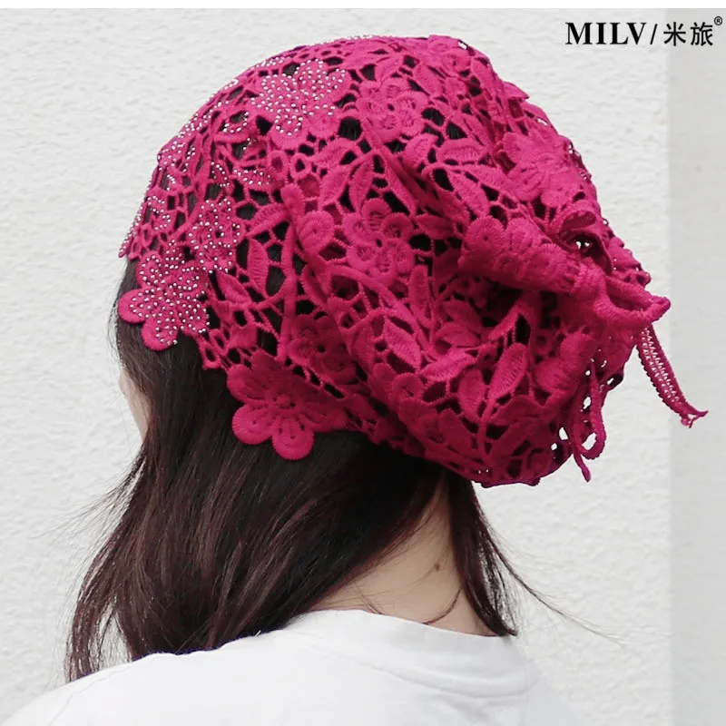 Женская кружевная Вязаная Шапка-бини с цветочным рисунком | Аксессуары для
