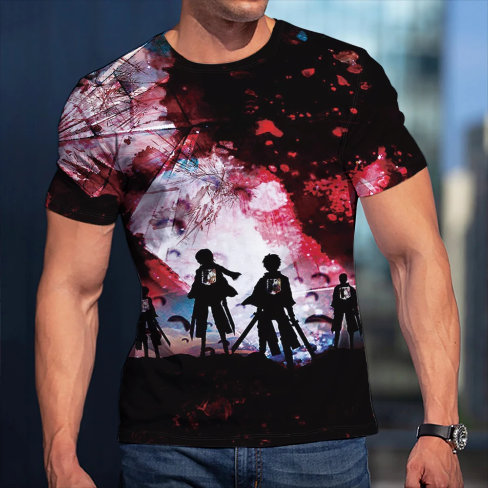 

Oversized Men T-Shirt Attack On Titan Poster Clothing Women Short Sleeve Cool Tees Fashion Casual Summer Anime Tshirt Streetwear