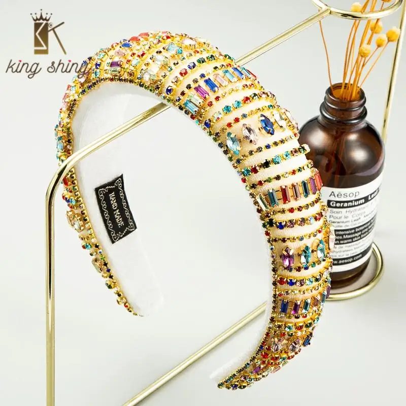

Vintage Multi Color Rhinestone Headband for Woman Hand Made Geometric Crystal Sponge Hairband Woman Wedding Party Hair Accessory