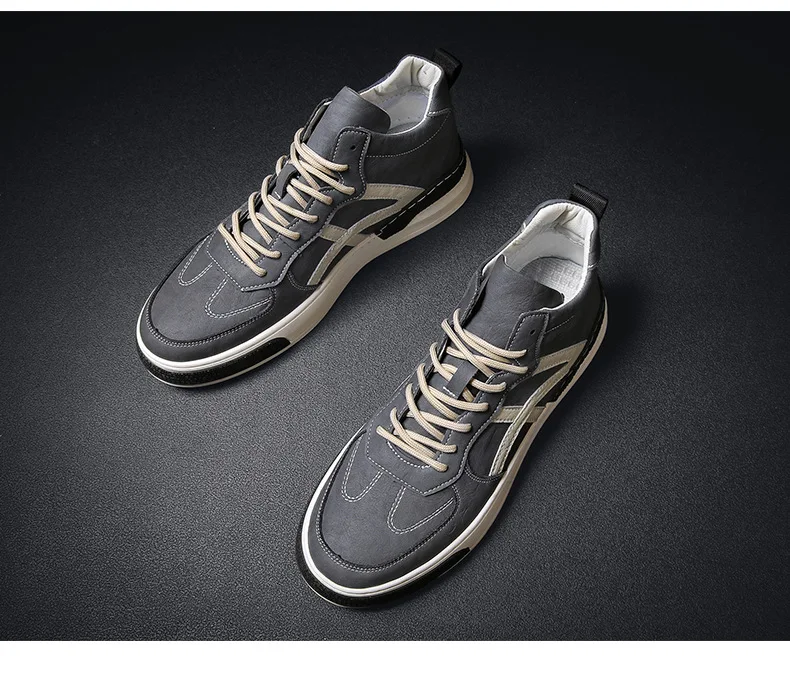 

Brand New Spring Men Leather Casual Shoes High End Fashion Cool Comfortable Leisure High Tops Flat Shoes Trend Sneakers 3 Colors