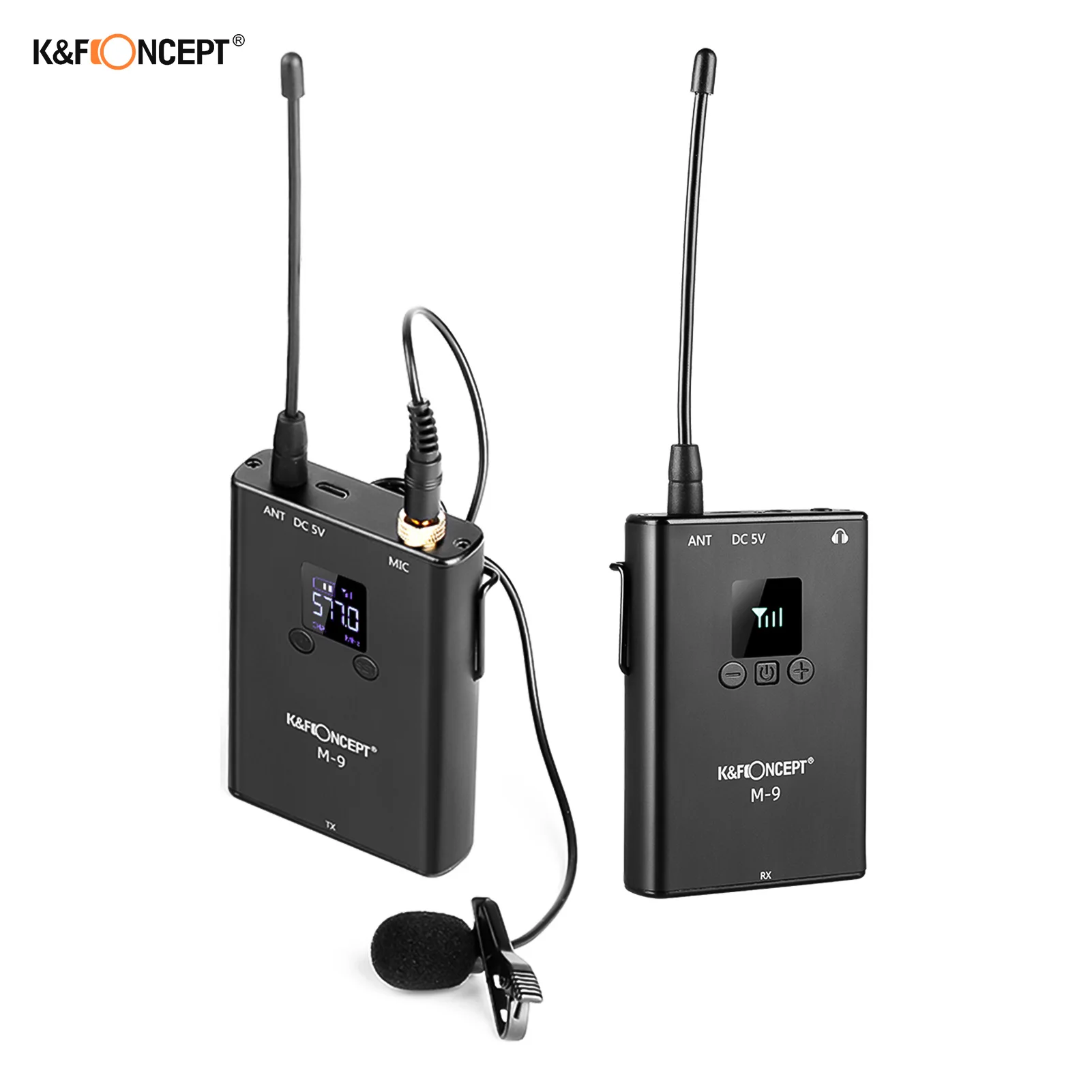 

K & F CONCEPT M-9 UHF Беспроводная микрофонная система с передатчиком приемником петличный микрофон 80 м эффективный диапазон для DSLR-камер