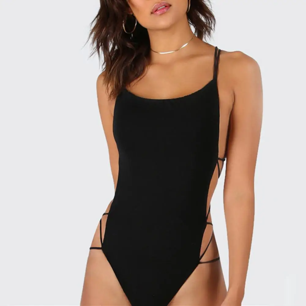 

Sexy One-piece Swimsuit Women Solid Color Strappy Backless Bodysuit Monokini Women Swimwear biquinis feminino купальник женский