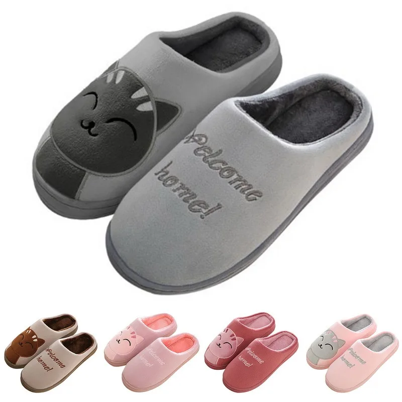 New House Slipper Women Indoor Winter Slippers Unisex Slides Cartoon Cat Soft Slip On Slippers Fluffy Fur Warm Indoor Shoes