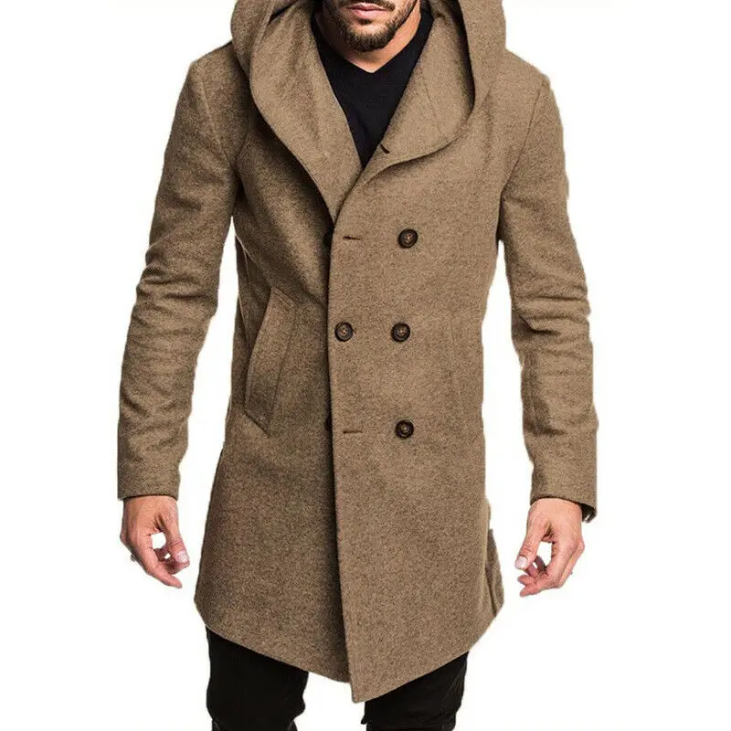 

Men's Jacket Hooded Sportswear Solid Knit Trench Coat Jacket Cardigan Long Sleeve Outwear Blouse men Jacket Wool Windproof