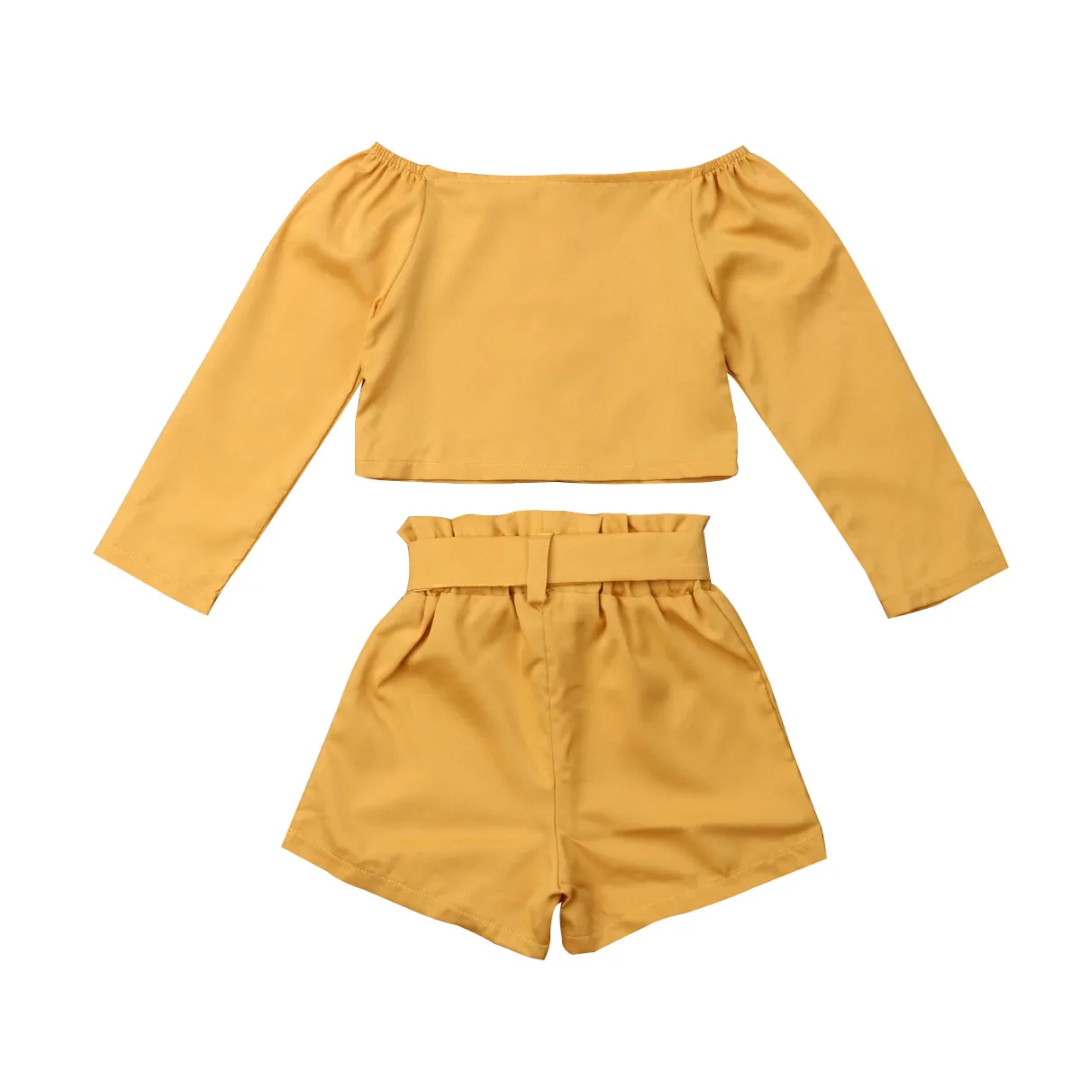 Emmababy Детские костюмы для десткая Одежда для девочек маленький ребёнок Fille детская одежда желтого цвета с вырезом лодочкой топы+ шорты